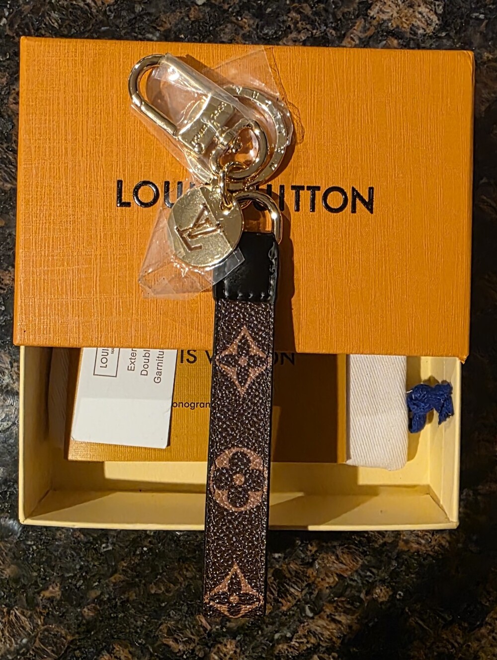 W/BOX 🟤 Brown Monogram Key Chain Strap w/Charm